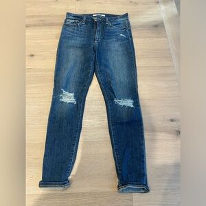 Joe’s distressed high rise skinny ankle jeans